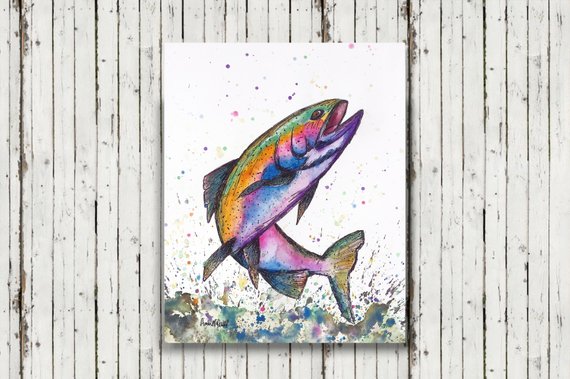 570x379 Rainbow Trout Watercolor Fish Print Fish Art Trout Painting Etsy