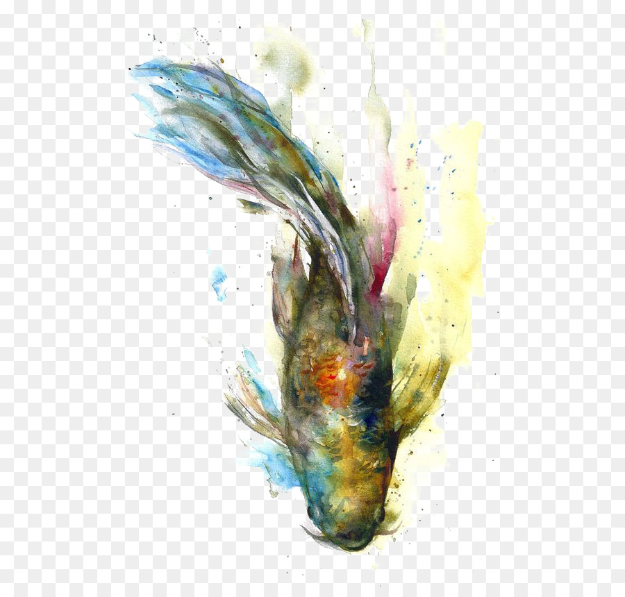 900x860 Koi Watercolor Painting Goldfish