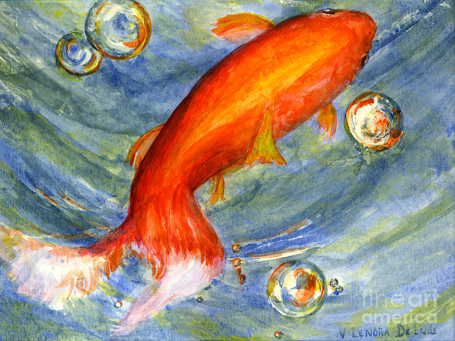 900x674 Fish And Bubbles From Watercolor Painting By Lenora De Lude
