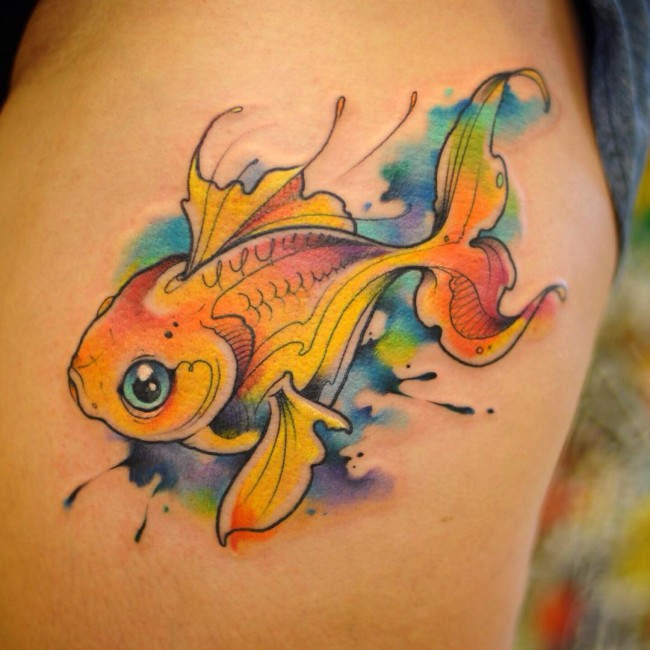 650x650 Cool Watercolor Fish Tattoo Design For Sleeve