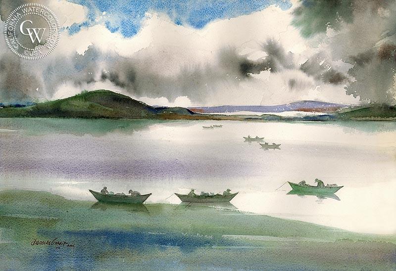 800x548 Fisherman In Boats, Art By Douglas Grant California Watercolor