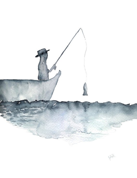 570x738 Items Similar To Fisherman Watercolor Painting Original Art Fisher