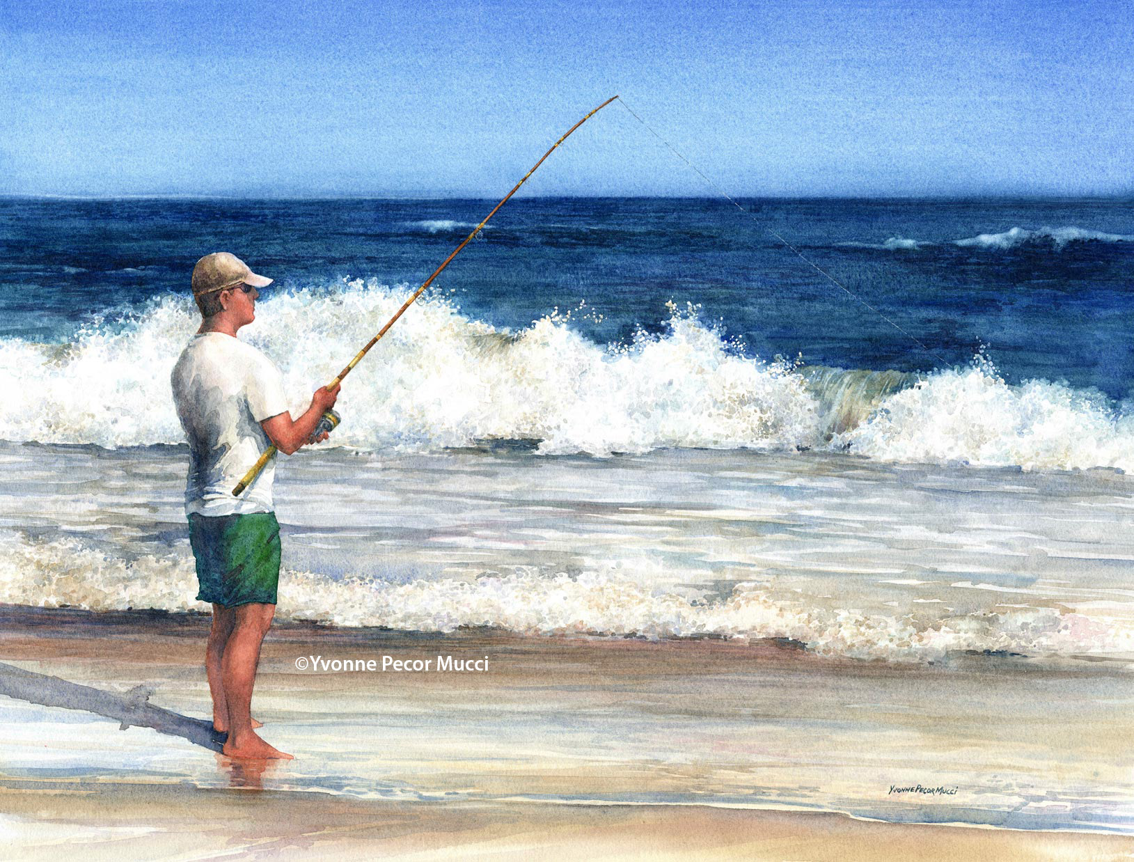 1629x1238 Surf Fishing Down The Shore Watercolor Yvonne Pecor Mucci