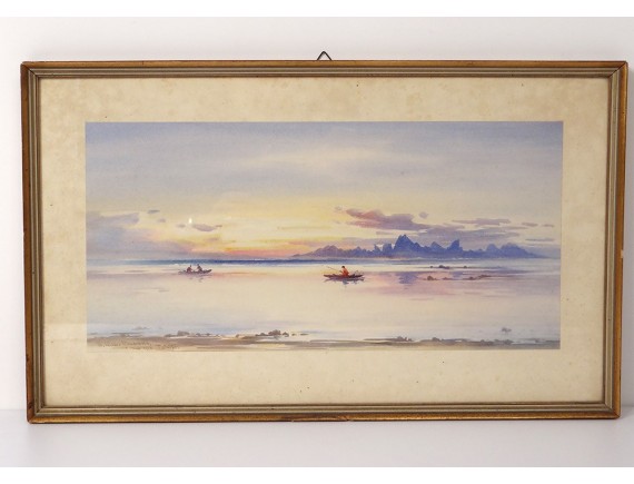 570x435 Watercolor Boat Fisherman Tahiti Lagoon W. Alister Macdonald