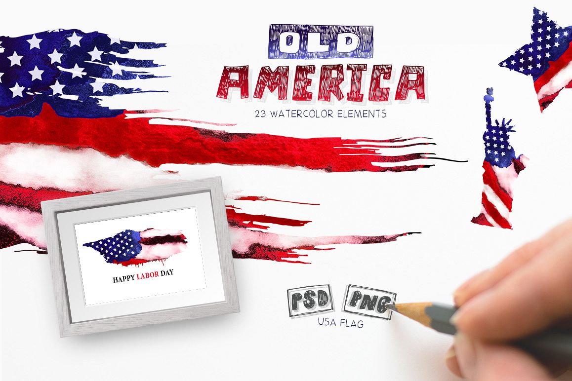 1158x772 Old America. Watercolor Flag Usa. Grunge Elements.