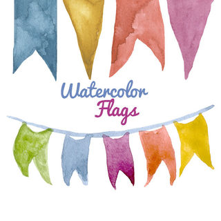 320x320 Watercolor Flags Pennants Clipart Birthday Party Clip Art Flag G