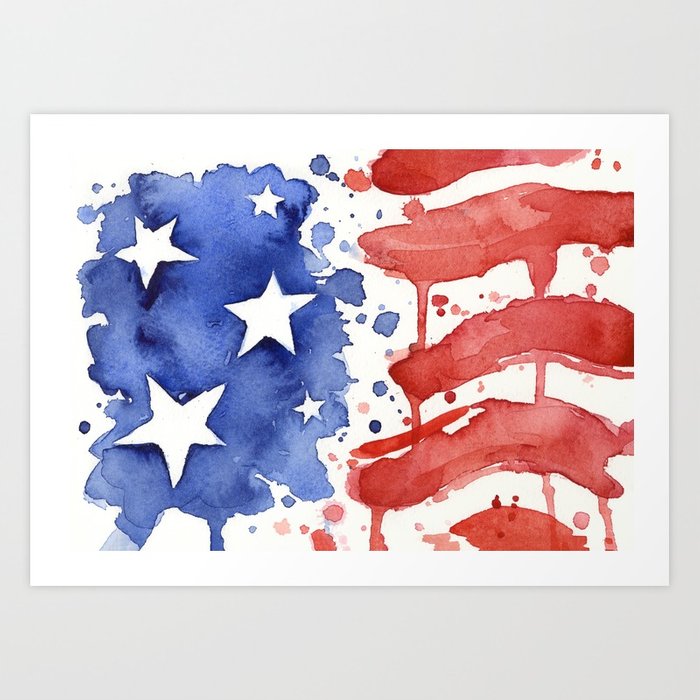 700x700 American Flag Watercolor Abstract Stars And Stripes Art Print By