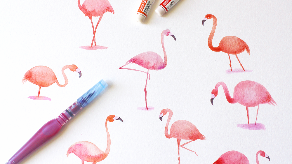 1000x563 How To Watercolor Pink Flamingos! Studio Jess