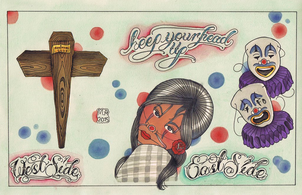 1024x663 Keep Your Head Up 11x17 Tattoo Flash Watercolor Print Small