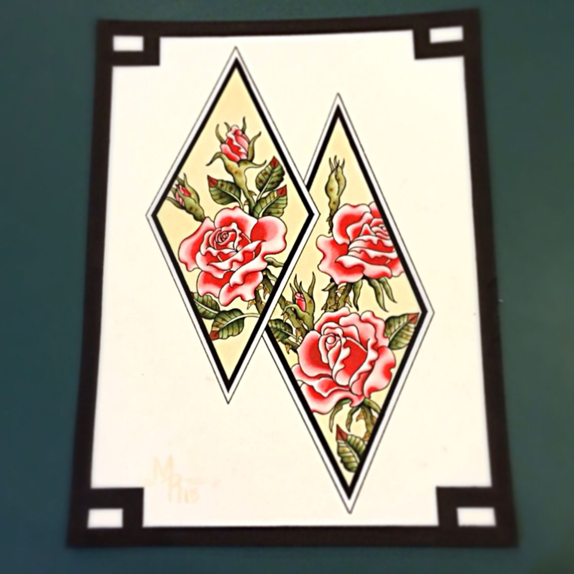 1136x1136 Rose Tattoo Flash Watercolor Painting By Matt Robinson Vacaville