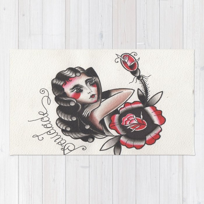 700x700 Saudade Traditional Watercolor Tattoo Flash Rug By Lesyadanko