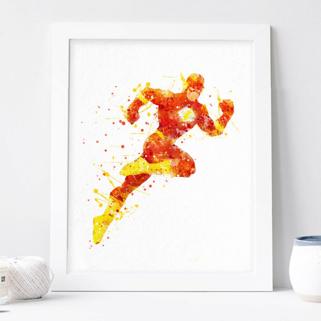 1024x1024 The Flash Poster, Watercolor Superhero Wall Art Printables Dc