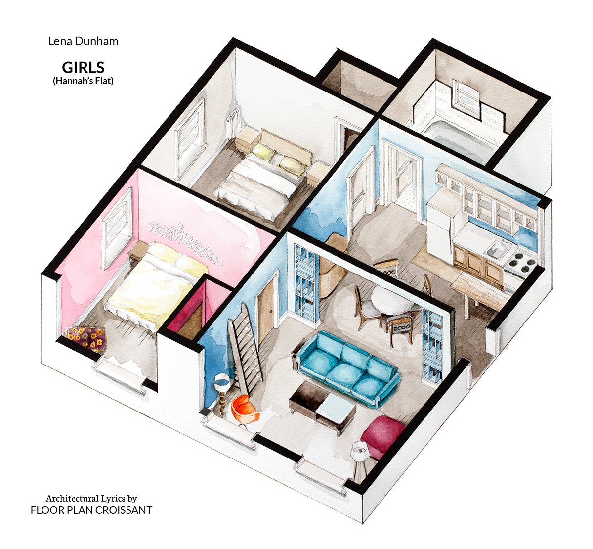 1200x1110 Watercolor Floorplans From Recent Television Shows And Films, Home