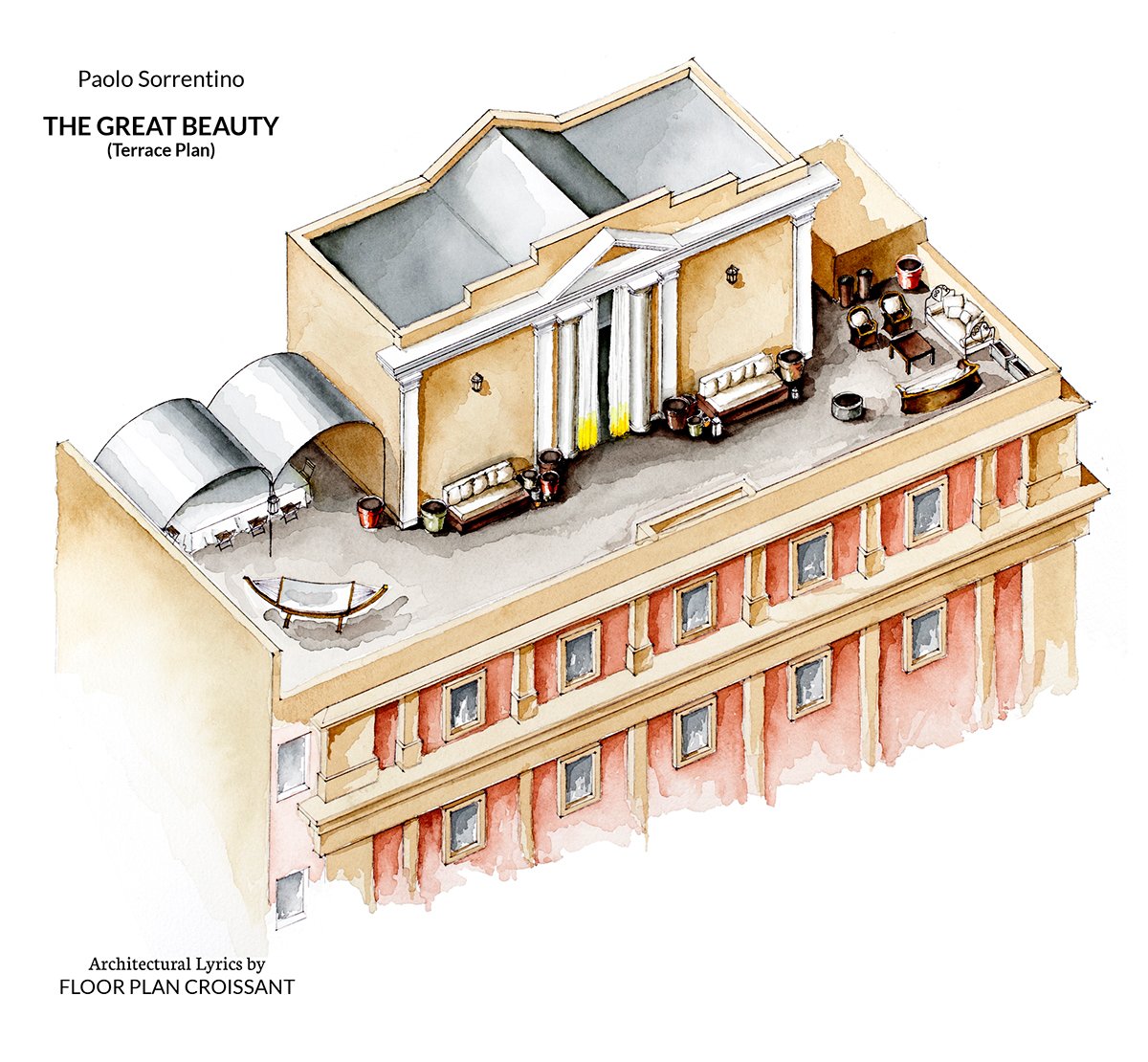1200x1110 Watercolor Floorplans From Recent Television Shows And Films