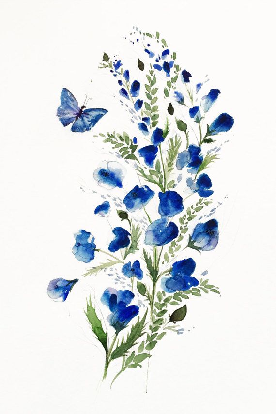 570x855 Flower Butterfly Art, Watercolor Flowers, Flower Giclee Print