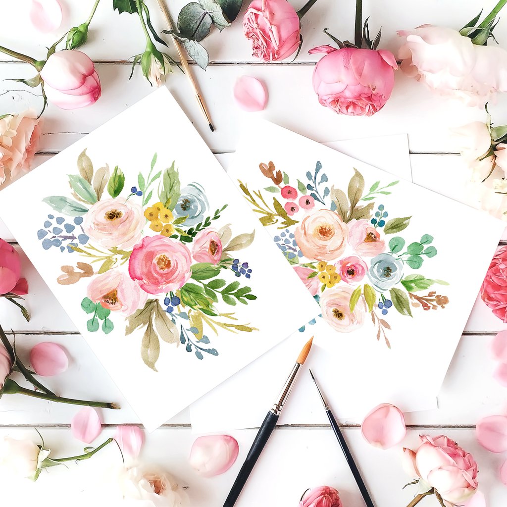 1024x1024 Set Of 2 Watercolor Floral Wall Art Prints
