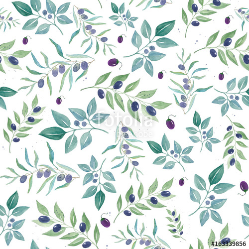 500x500 Watercolor Seamless Pattern With Olives. Watercolor Floral