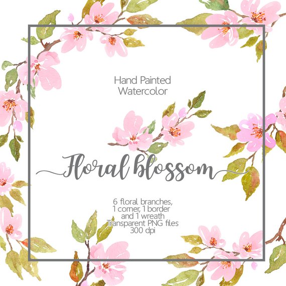 570x570 Watercolor Floral Clipart Cherry Blossom Watercolor Light Etsy