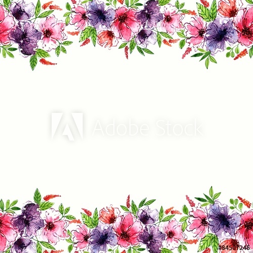 500x500 Floral Background. Watercolor Floral Border. Birthday Card.