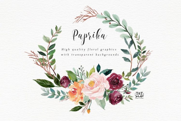 750x500 Watercolor Flower Clipart Paprika