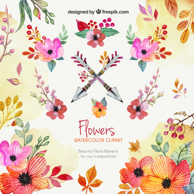 626x626 Watercolor Flowers Clipart Vector Free Download