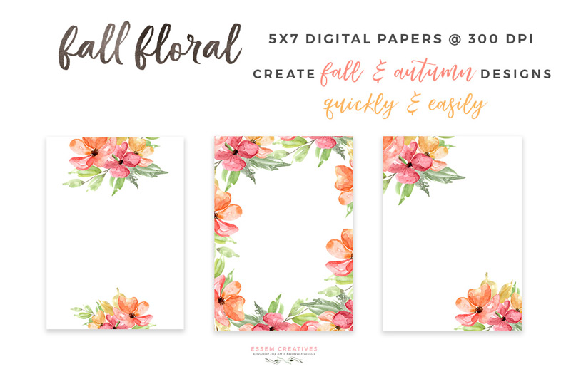 800x532 Autumn Fall Watercolor Floral Clipart, 5x7 Digital Papers