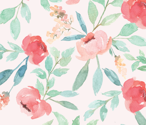 470x403 Large Watercolor Floral On Pink Fabric By Taylor Bates Creative On