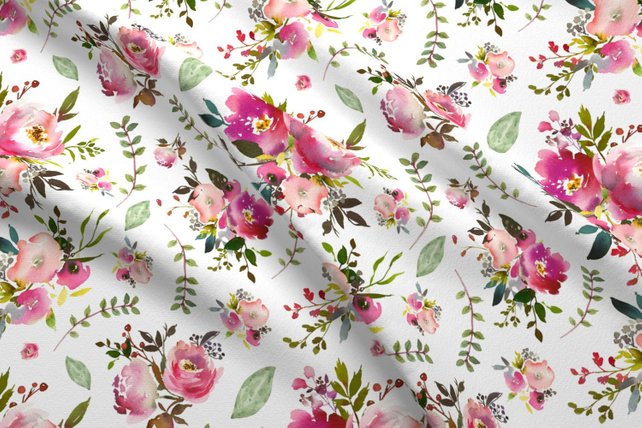 642x428 Peony Amp Rose Watercolor Floral Fabric By The Yard Pink Flowers Etsy