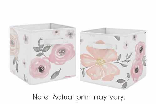 498x332 Pink And Grey Watercolor Floral Foldable Fabric Storage Cube Bins
