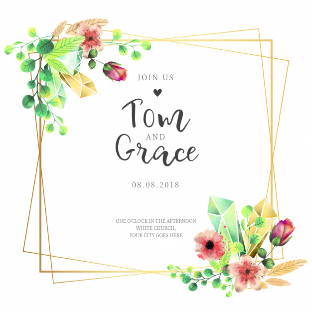 626x626 Elegant Frame Wedding Invitation With Watercolor Flowers Vector
