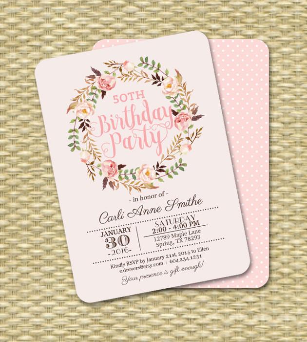 630x700 Adult Birthday Invitation Watercolor Floral Birthday Invite