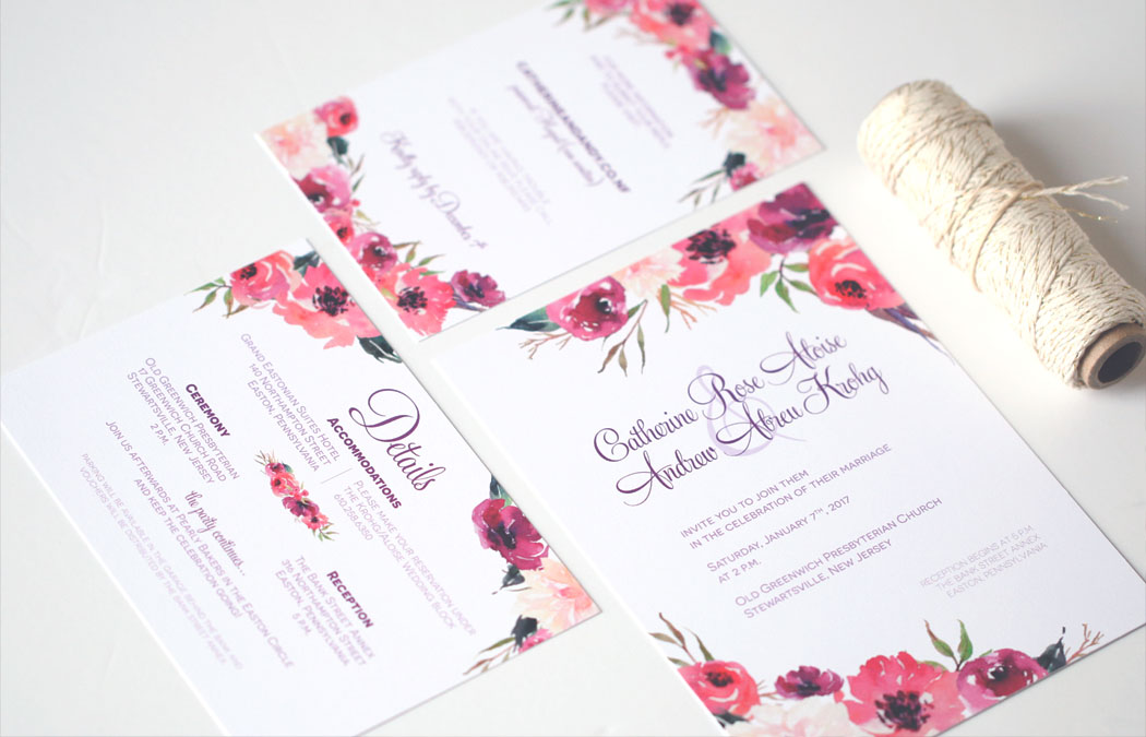 1050x675 Romantic Watercolor Floral Invitations Aqua Juel Design