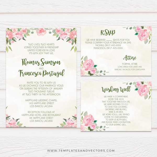600x600 Tvw054 Watercolor Floral Wedding Invitation Diy Printable Template