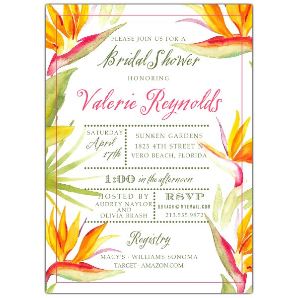 600x600 Tropical Watercolor Floral Bridal Shower Invitations Paperstyle