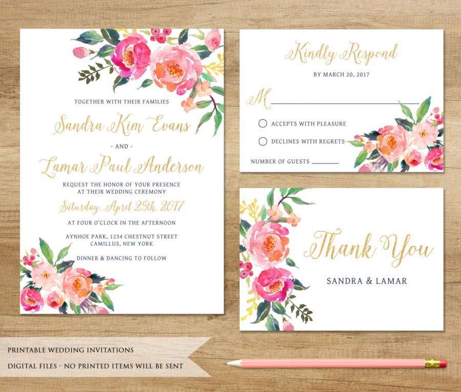 900x765 Watercolor Floral Wedding Invitation. Printable Wedding Invitation