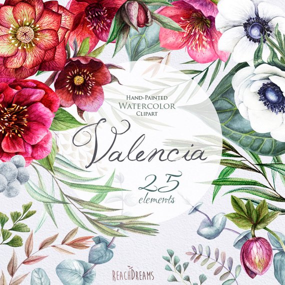 570x570 Wedding Watercolor Flowers Clipart Helleborus Flowers Etsy