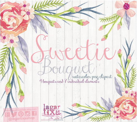 570x508 Watercolor Floral Clipart, Png, Wedding Bouquet, Arrangement