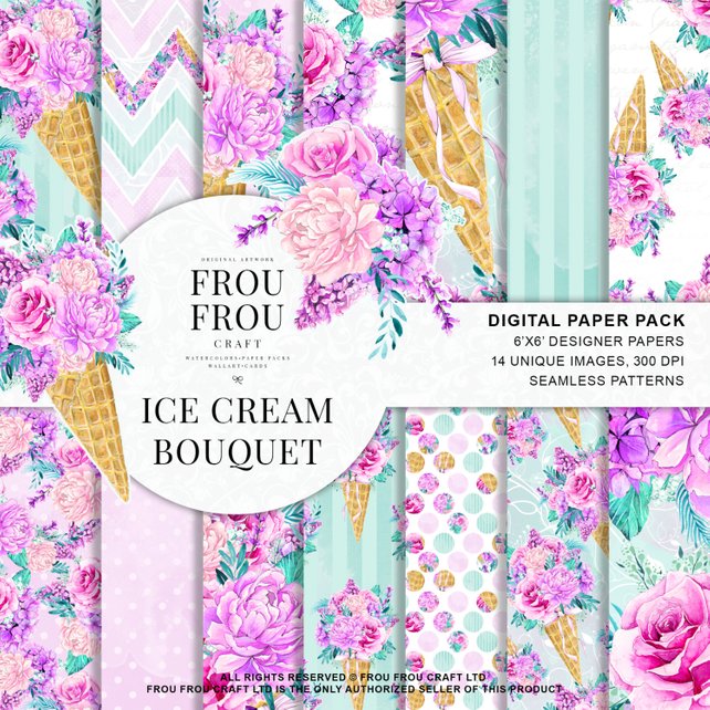 642x642 Watercolor Floral Paper Pack Flowers Background Summer Digital Etsy