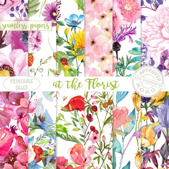 570x570 Watercolor Flowers Digital Paper Seamless Floral Papers Etsy