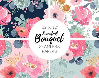 340x270 Watercolor Floral Digital Paper Etsy