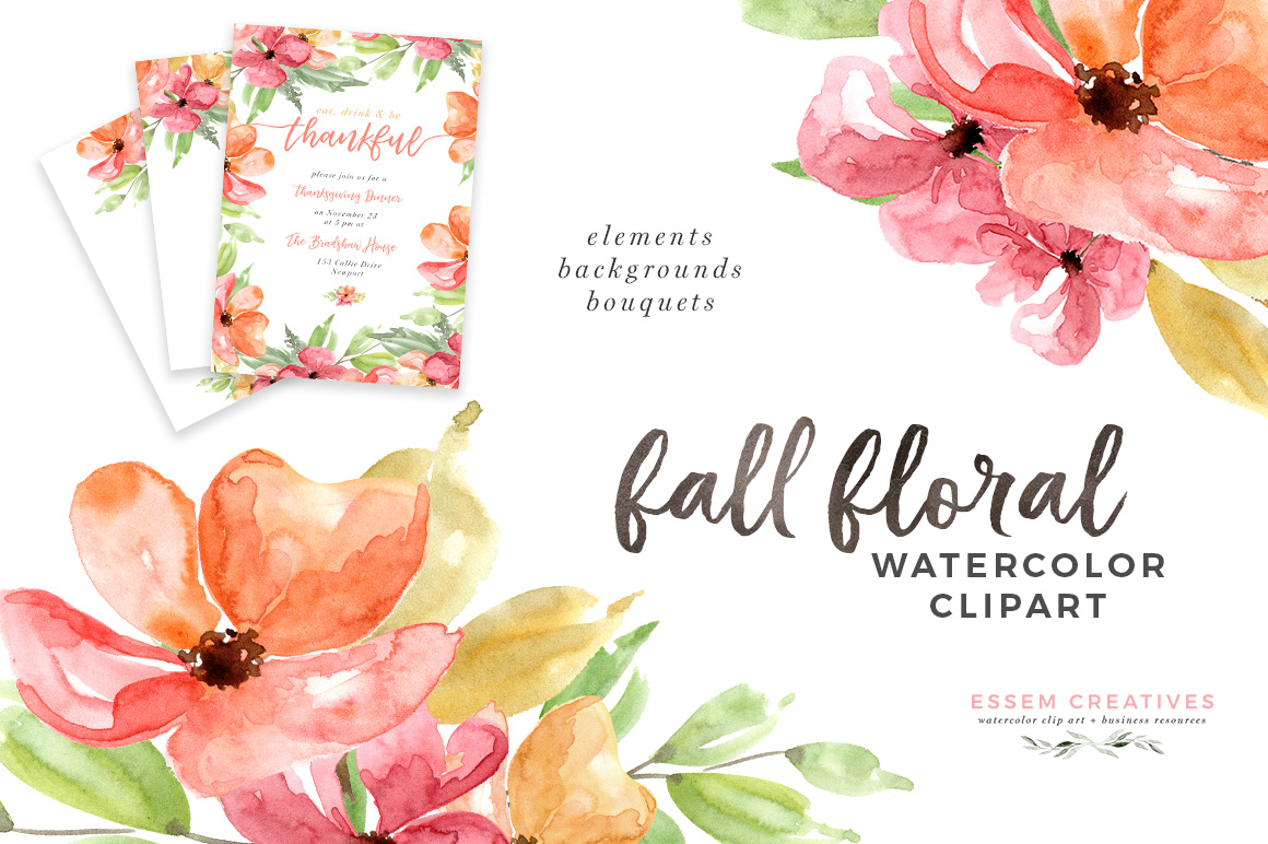 1160x772 Autumn Fall Watercolor Floral Clipart, 5x7 Digital Papers