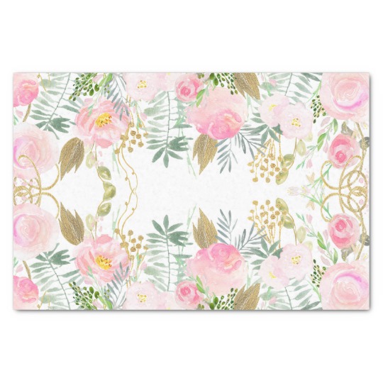 540x540 Blush Pink Gold Watercolor Flowers Tissue Paper