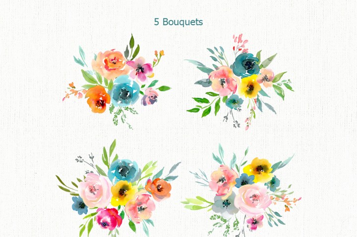 720x479 Bright Watercolor Floral Png Collection (Flowers, Bouquets, Wreath