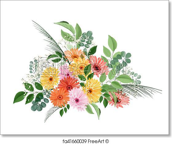 560x470 Free Art Print Of Watercolor Floral Bouquet With Gerberas And