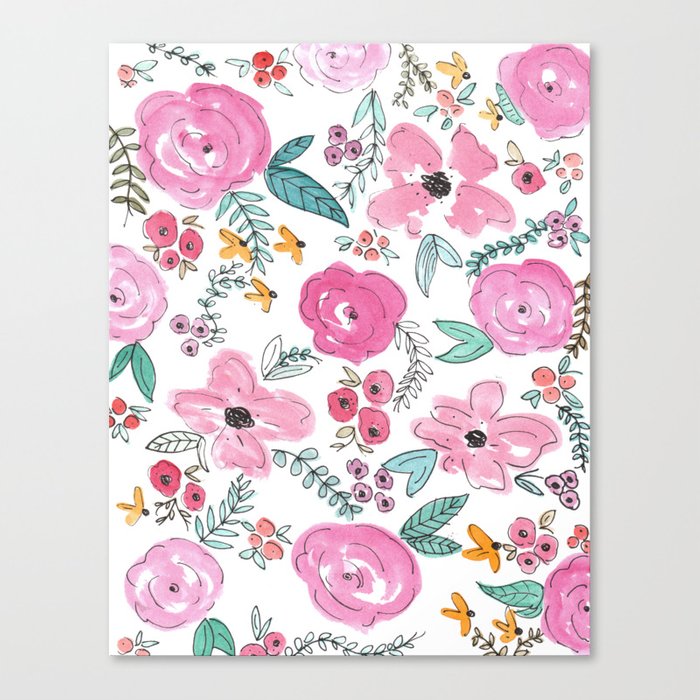 700x700 Pink Watercolor Floral Print Canvas Print By Jennakutcher Society6