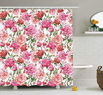 355x327 Watercolor Flower Decor Shower Curtain Set By