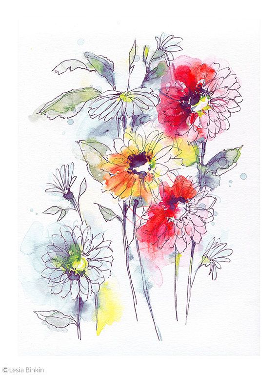 570x768 Watercolor Painting, Bright Floral, Print Set Of 2, Flower