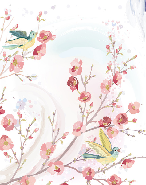 475x600 Watercolor Flowers And Birds Vector Free Vector In Adobe