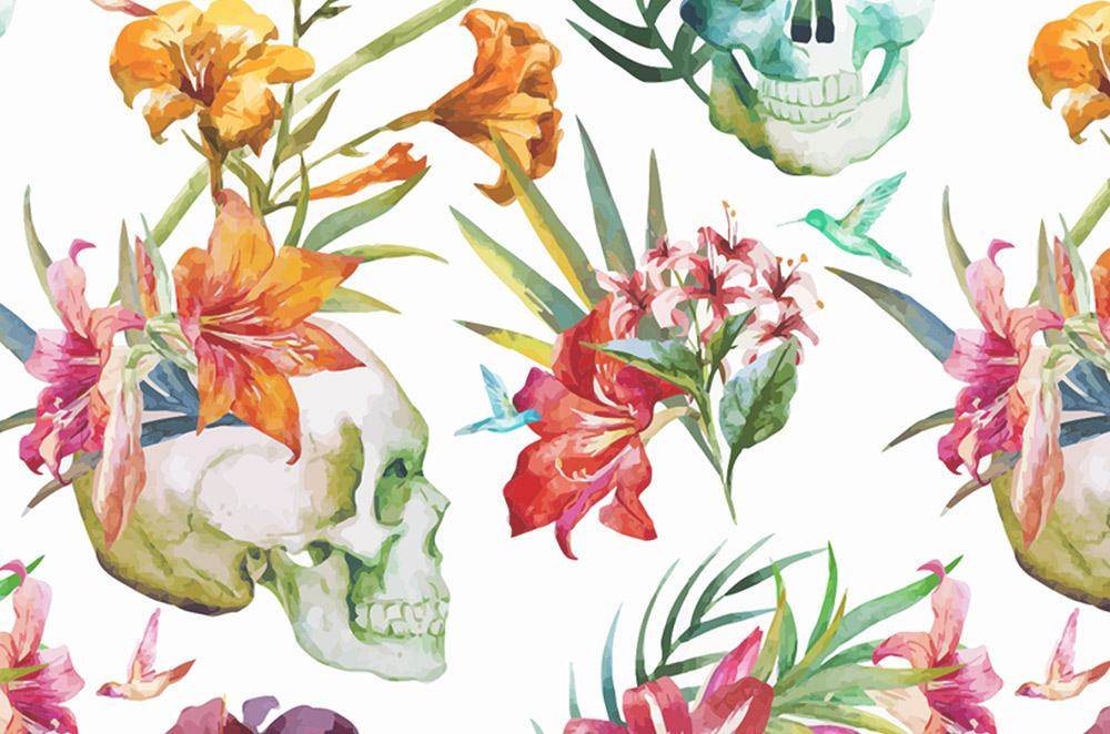 1000x662 Watercolor Floral Skulls Wallpaper