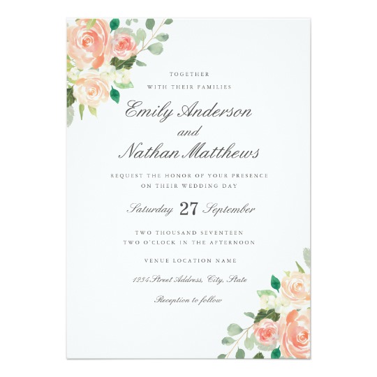 540x540 Peach Blush Watercolor Floral Wedding Invitation